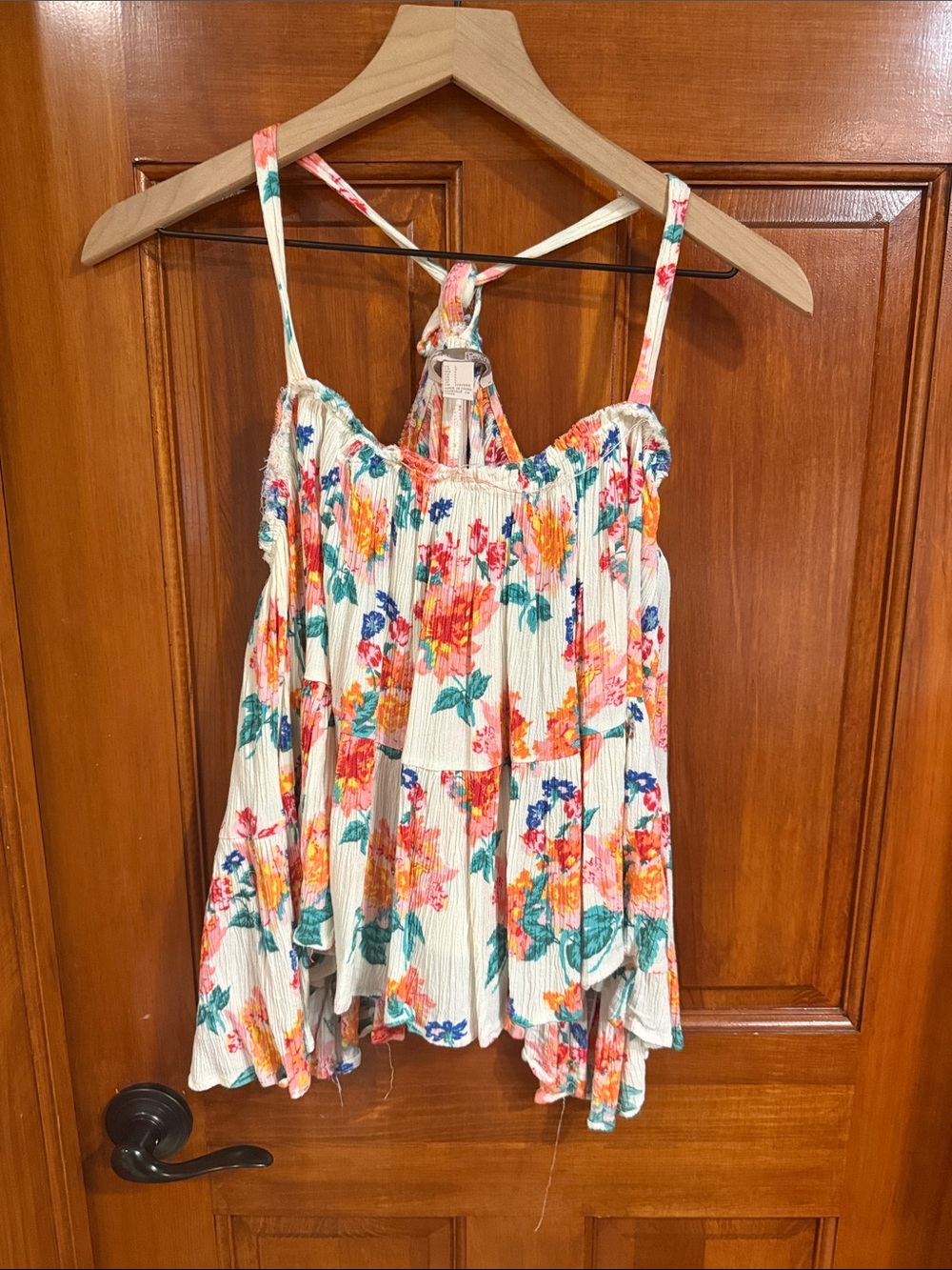Floral Spaghetti-Strap Ruffle Tank Top - White Floral